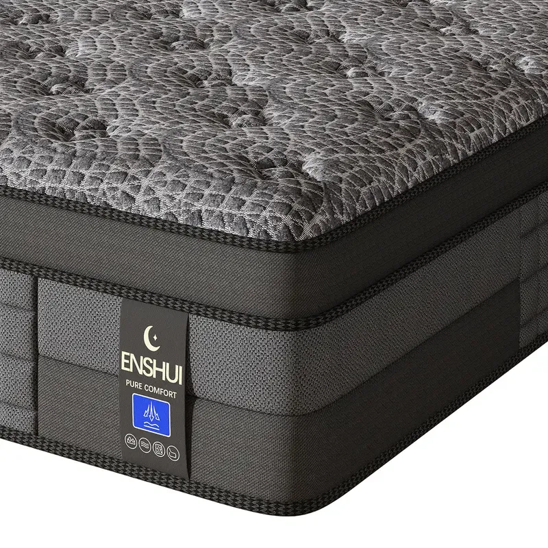 Colchón híbrido de firmeza media de 12/14 pulgadas, ergonómico, gris, en caja, de temperatura neutra, tamaños Queen y King, muebles modernos para dormitorios pequeños, hogar y hotel.
