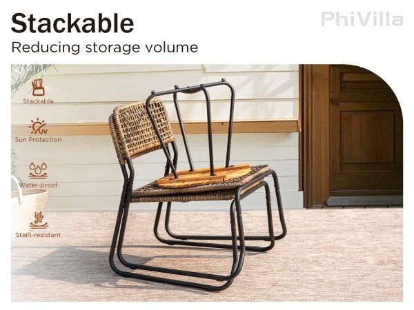 Phivilla Home Outdoor Wicker Patio Furniture Set, Cushioned Rattan Loveseat & Chairs, with Acacia Wood Coffee Table, Elegant All-Weather Seating for Garden, Backyard & Poolside, SpringGlowUp