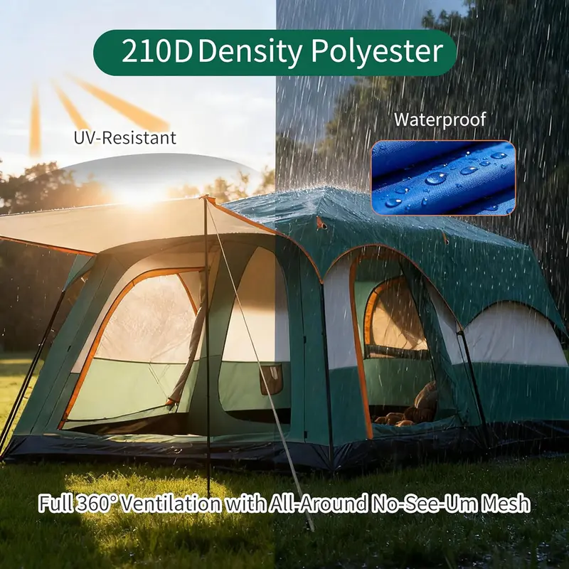 【Artículos esenciales para acampar】Tienda de campaña familiar extragrande 2026 para 10-12 personas, impermeable, de montaje instantáneo, de poliéster Oxford, ligera, con ventanas de malla y doble puerta. Accesorios para acampar al aire libre, senderismo, 