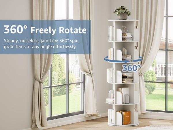 Sweetcrispy PVC Plastic 360&deg; Rotating Bookshelf - 3/4/5-Tier Floor Standing Corner Shelves, 25+kg Per Tier, Storage Organizer for Bedroom, Room Decor, Furniture for Small Spaces, Living Room Furniture
