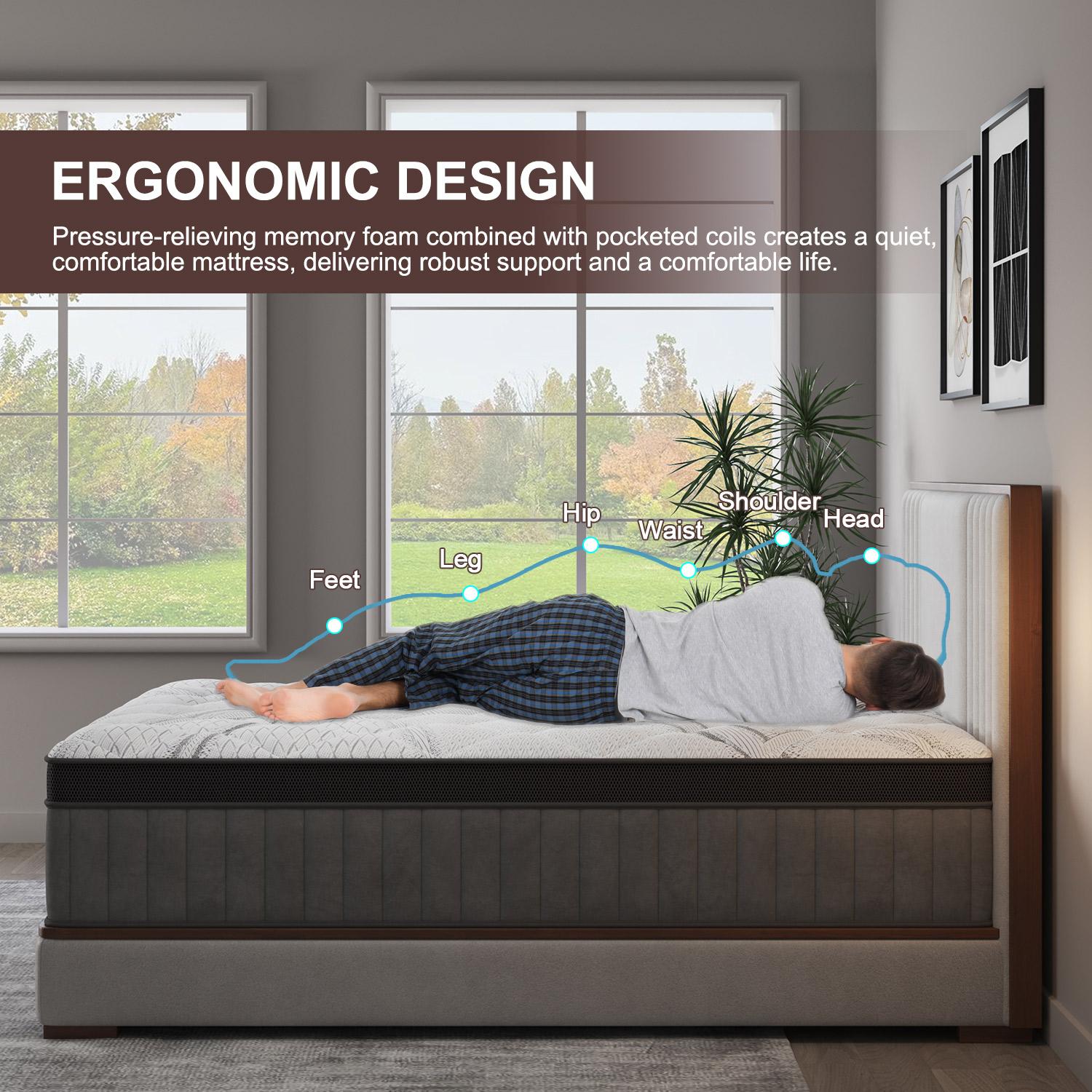 12"14" Gel Memory Foam Hybrid Pocket Spring Mattress Euro Top Medium Firm for Back & Lumbar Support Individual Pocket Spring for Motion Isolation Pressure Relief Twin Full King Queen Mattress CertiPUR-US & OEKO Certified,dorm essentials,home decor Multila