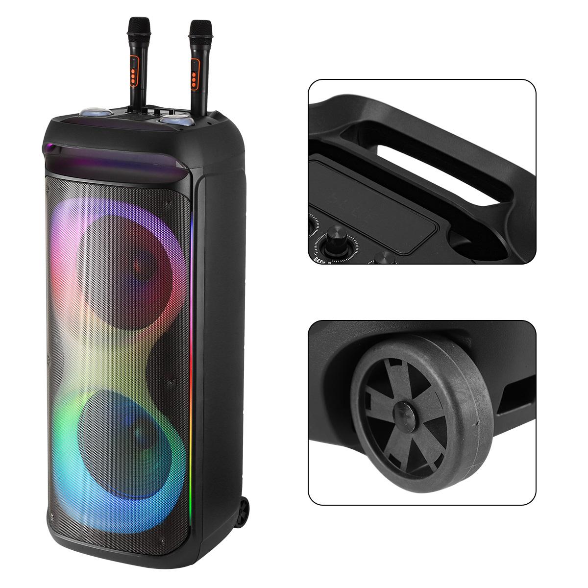 Bluetooth PA Speaker Rechargeable dual 12" Woofer + 1.5”Tweeter Portable Wireless SoundBox Two Microphone Remote Control LED Party Light Bluetooth PA Speaker Rechargeable dual 12" Woofer + 1.5”Tweeter Portable Wireless SoundBox Two Microphone Remote Control LED Party Light