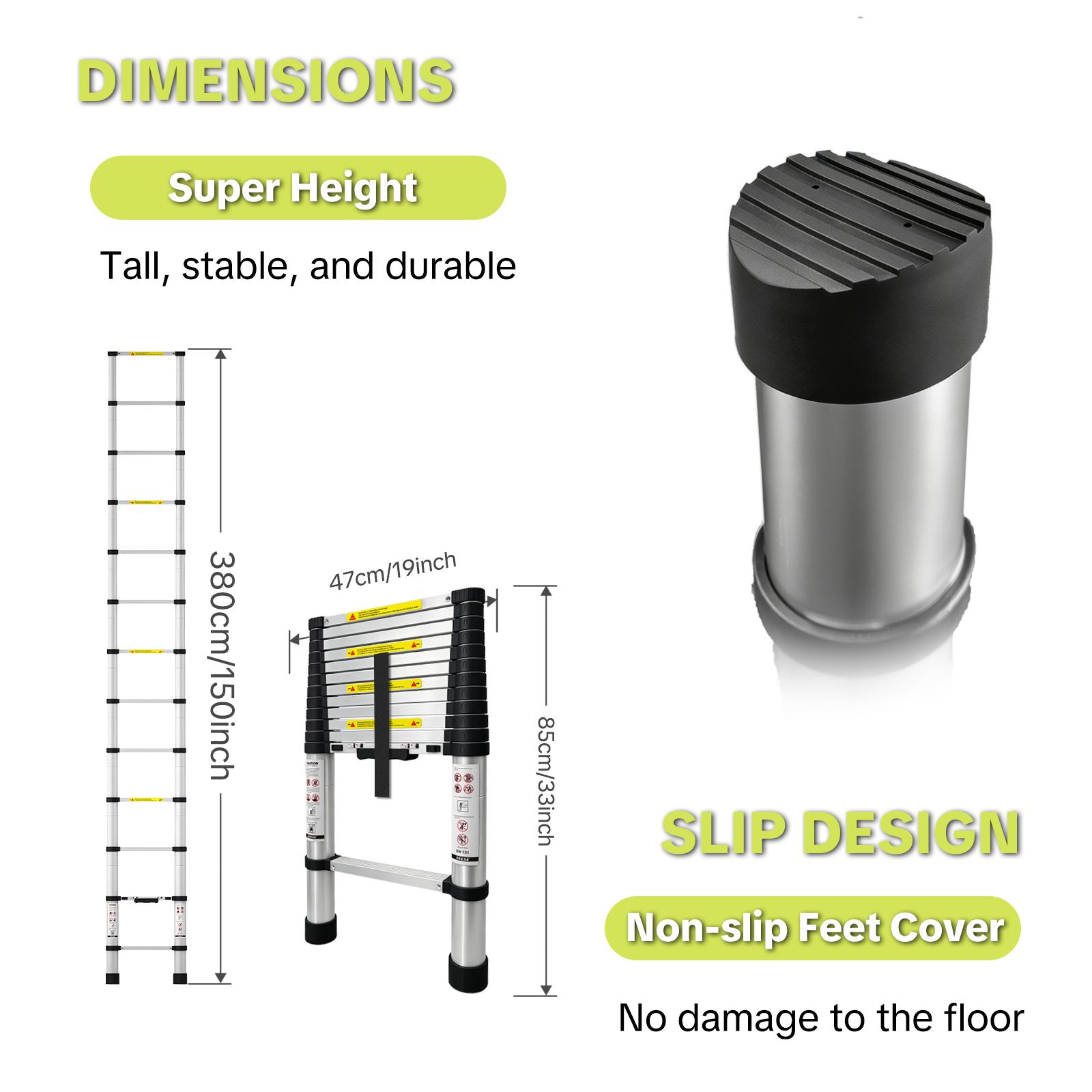 SEESE 12.5 FT Telescoping Ladder, Aluminum Telescopic Extension Ladder 330 lbs, One-Touch Retractable Compact Portable Ladder with Non-Slip Rubber Feet for Home, RV, Loft & Household Use backtoschool