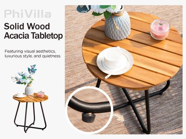 Phivilla Home Outdoor Wicker Patio Furniture Set, Cushioned Rattan Loveseat & Chairs, with Acacia Wood Coffee Table, Elegant All-Weather Seating for Garden, Backyard & Poolside, SpringGlowUp