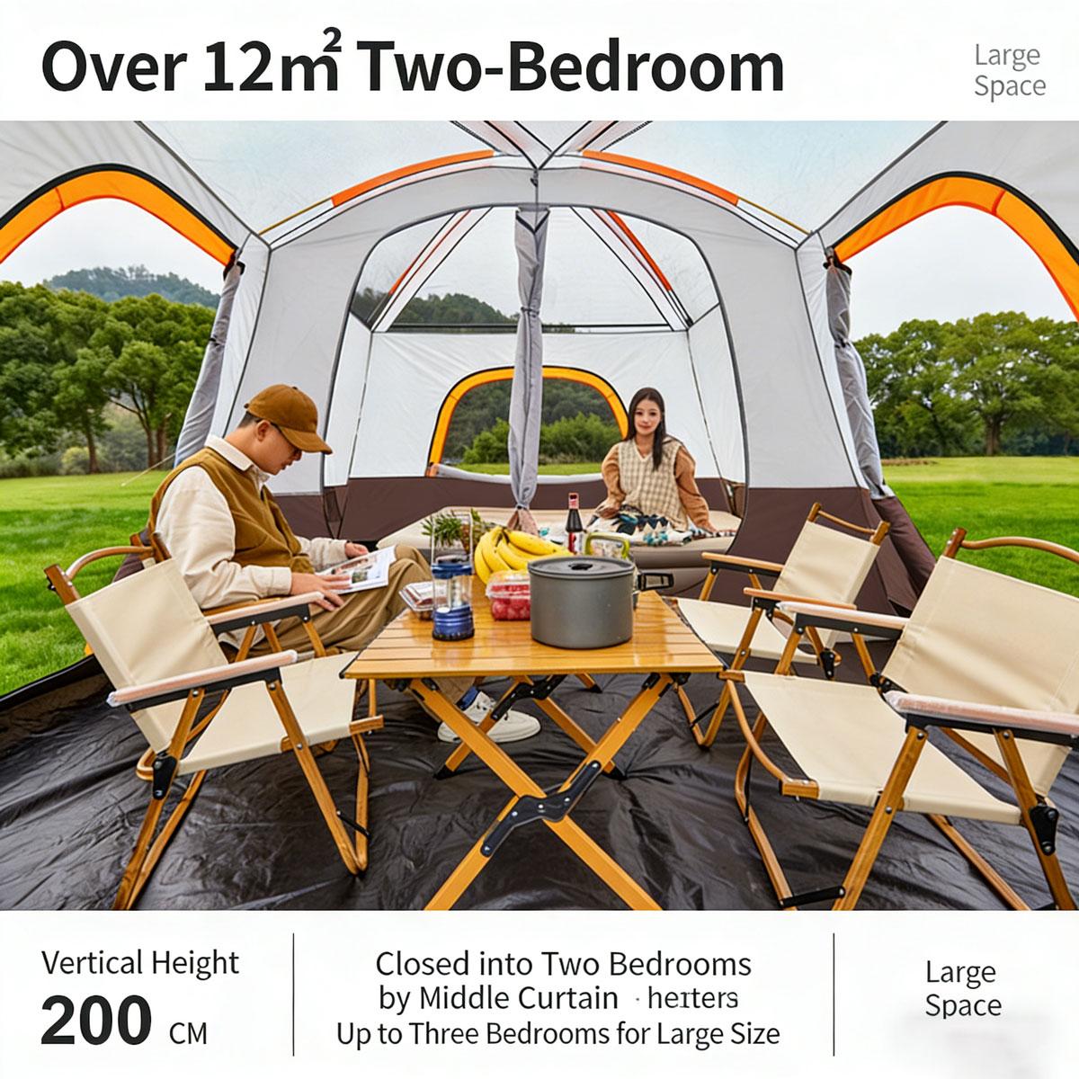 【Camping Essentials】2026 Extra Large 10-12 Person Family Tent Waterproof Instant Setup Oxford Polyester Lightweight Canopy with Mesh Windows & Double Doors - Camping Accessories for Outdoor Hiking Picnic Spacious Easy Pop Up Glamping Gear Gifts