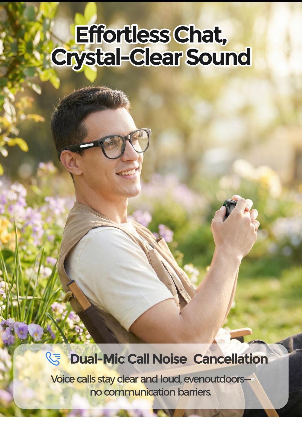 SightFlow Smart AI Camera Glasses, 8MP Photochromic UV-Protection Lenses, 160+ Languages Real-Time Translation, Bluetooth Audio, Hands-Free Photo & Video Capture, Button Touch Control, for Travel Outdoor Daily Use, Compatible with iOS & Android