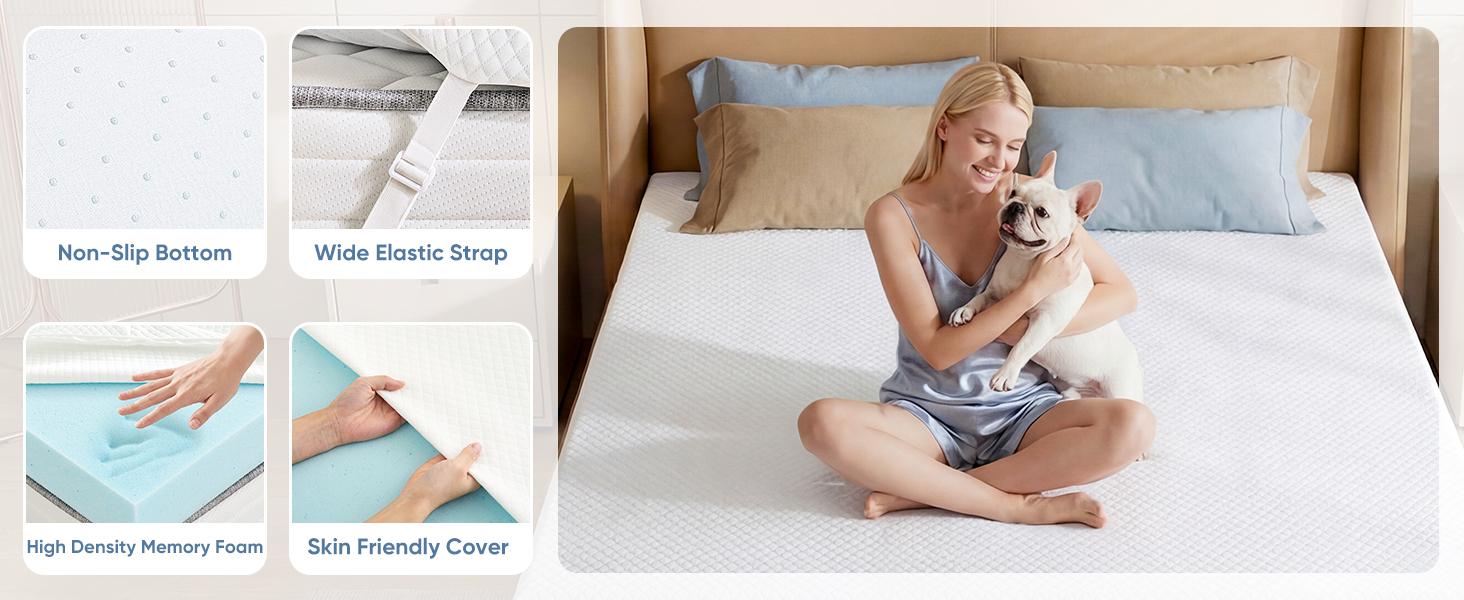 Cooling Gel Memory Foam Mattress Topper, Breathable Ventilated Pad with Detachable Soft Cover, Universal Fit for Sleeper Sofa RV Camper