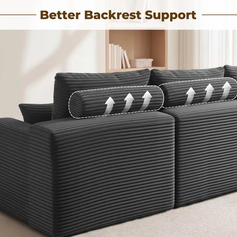 Sofá cama seccional en forma de U de 118 pulgadas con 2 cojines, sofá modular extragrande de 6 plazas, cómodo sofá de pana estilo "nube" con asientos profundos, sofá mullido y acogedor para sala de estar, no requiere montaje.