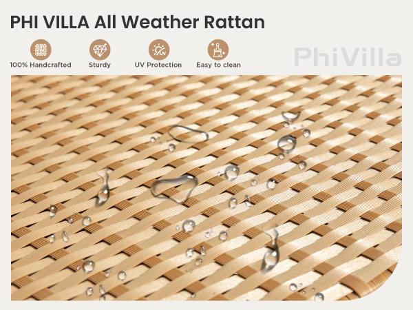 Phivilla Home Outdoor Wicker Patio Furniture Set, Cushioned Rattan Loveseat & Chairs, with Acacia Wood Coffee Table, Elegant All-Weather Seating for Garden, Backyard & Poolside, SpringGlowUp