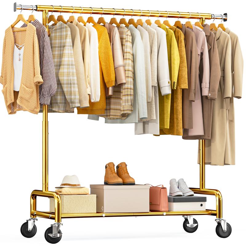 【Summervibes】Raybee Perchero Reforzado de 75" (Extra Ancho) — Capacidad de 450 lb, con 4 Ganchos y Ruedas con Bloqueo — Perchero Metálico para Dormitorio, Lavadero y Uso Comercial