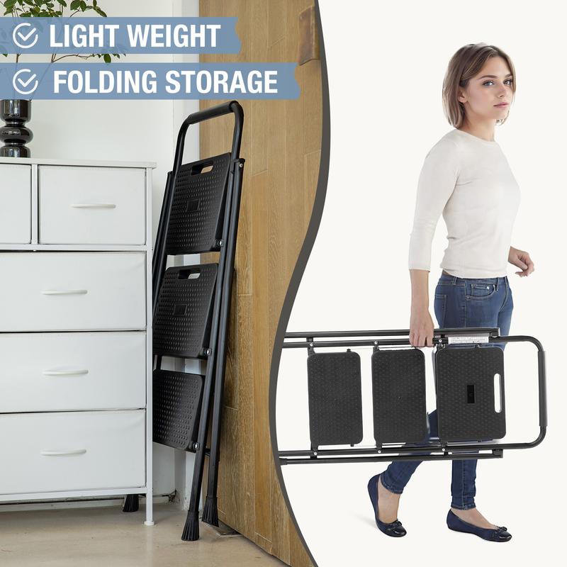 Step Ladder, Folding Step Stool with Wide Anti-Slip Pedal, 800lbs Sturdy Portable Ladder, Cushioned Handle, Lightweight