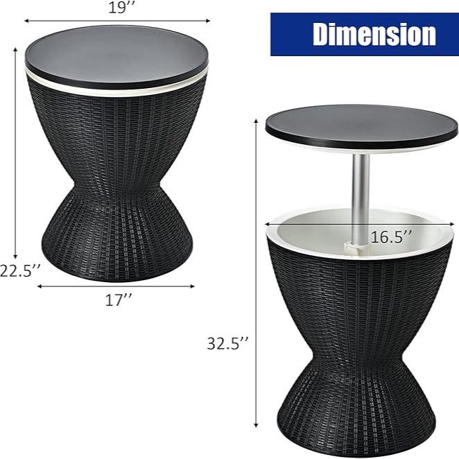 Mesa de bar con enfriador, Enfriador de cerveza y vino de 4/8/10 galones, Mesas de bar para patio estilo ratán, Altura ajustable, Enfriador de hielo 3 en 1 con tapón de drenaje, Mesa de cócteles para exteriores, ideal para terrazas y fiestas en la piscina