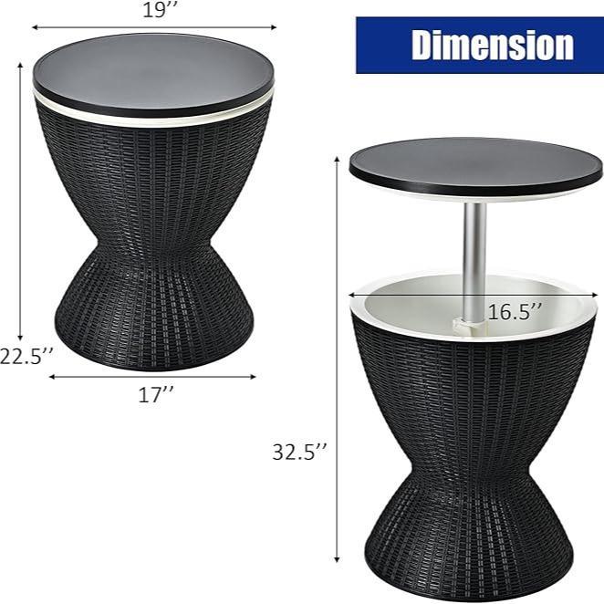 Mesa de bar con enfriador, Enfriador de cerveza y vino de 4/8/10 galones, Mesas de bar para patio estilo ratán, Altura ajustable, Enfriador de hielo 3 en 1 con tapón de drenaje, Mesa de cócteles para exteriores, ideal para terrazas y fiestas en la piscina