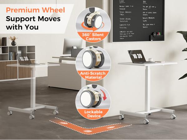 【Back to School】Mobile Rolling Standing Desk - Height-Adjustable Office Furniture with Built-In Wheels, Ergonomic Handle, Multi-Position Settings, Apartment Furniture, Office Accessories, Desk Accessories (Overbed Solution, Teacher Podium)
