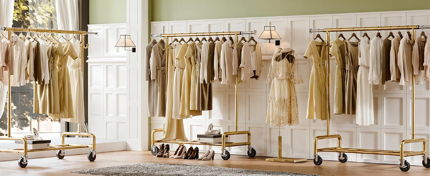 【Summervibes】Raybee Heavy Duty Clothes Rack 75" Extra Wide, 450 LBS Clothing Rack with 4 Hooks, Lockable Wheels, Metal Garment Rack for Bedroom, Laundry Room, Commercial