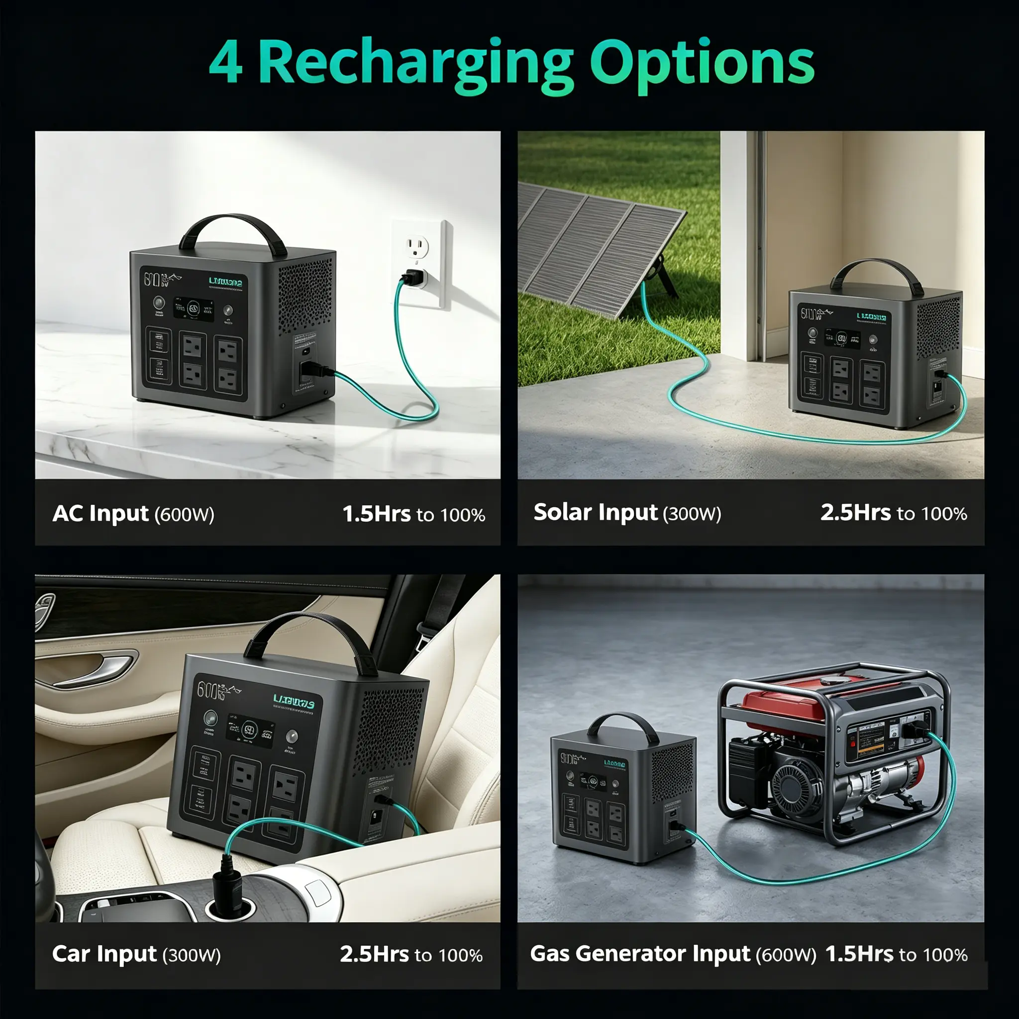 Estación de energía portátil C600 para respaldo en el hogar, camping, cortes de luz, generador solar, batería LiFePO4 de 640 Wh, 8 puertos, carga ultrarrápida del 0 al 80 % en 1 hora, suministro de emergencia, emergencias en autocaravanas y viajes.