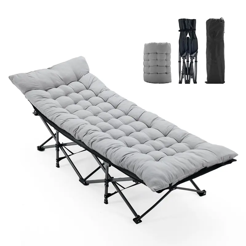 【Oferta de Verano】Catre Plegable de Camping para Adultos con Colchón, 6 Posiciones Ajustables, Ligero y Resistente hasta 450 lb, Ideal para Camping, Oficina y Exterior