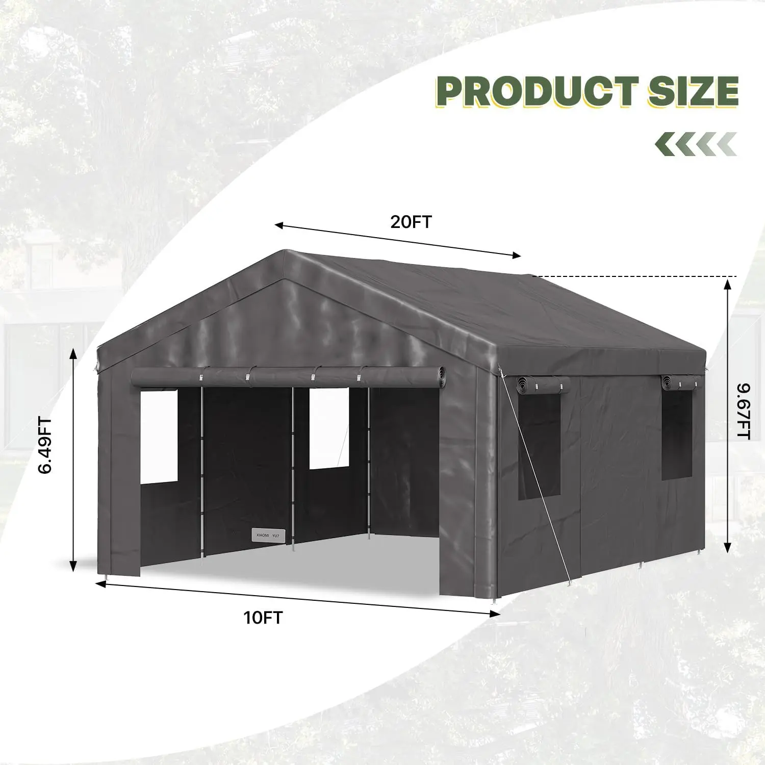 Cochera portátil resistente (opciones de 10x20, 12x20 o 20x20 pies) con ventanas enrollables y paredes laterales y puertas desmontables; refugio impermeable para automóviles, camionetas, SUV y embarcaciones (color gris).