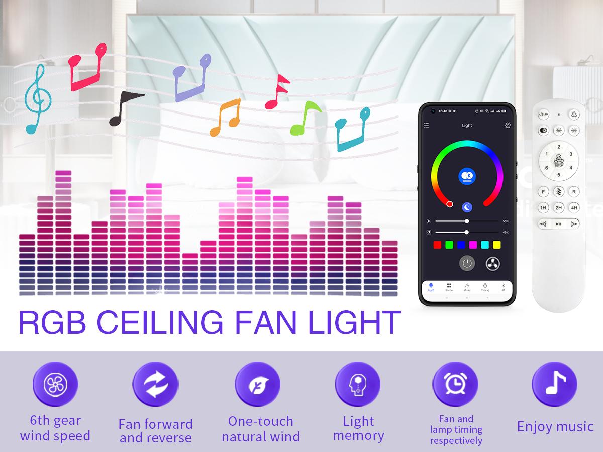 BAYSQUIRREL Retractable Crystal Ceiling Fan with Speaker, Remote/APP Control, 6-Speed Reversible RGB Multicolored Light, Adjustable LEDs, Colorful Lights, Color Changing Nightlight, Room Decor Gift