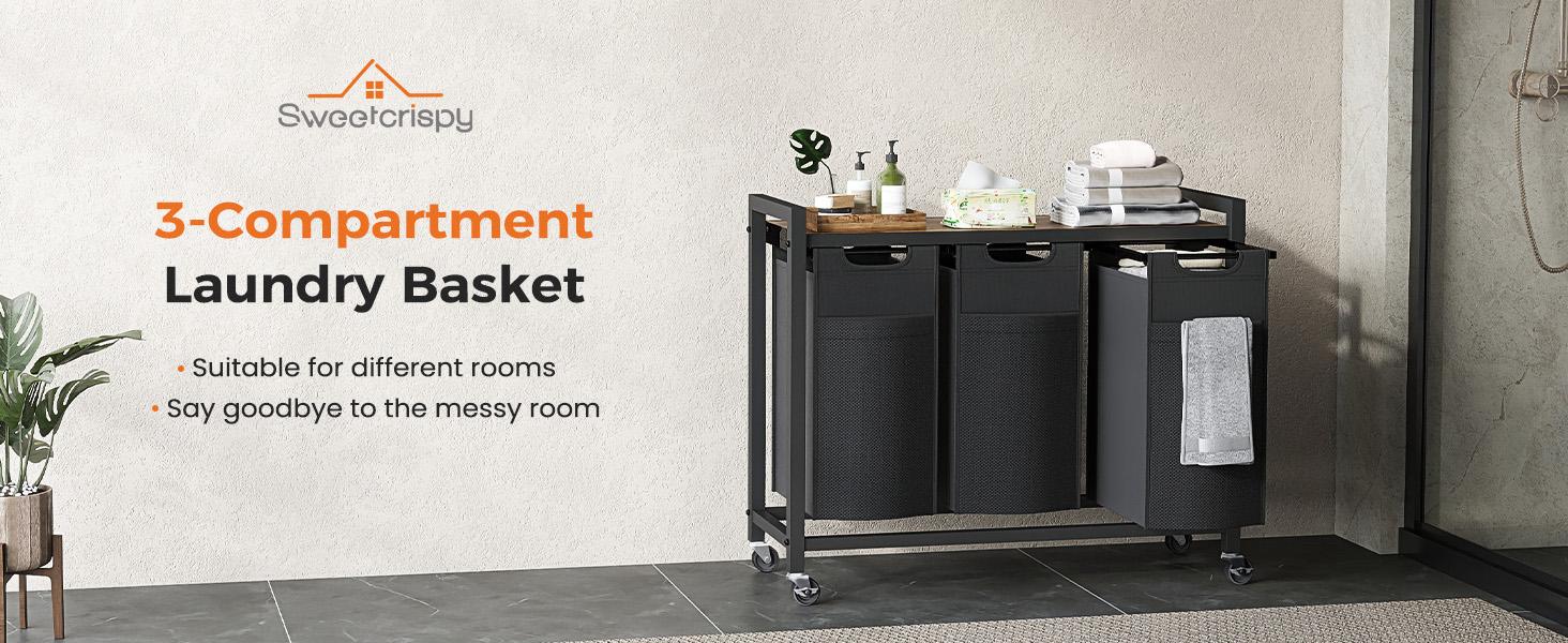 Sweetcrispy Rolling Laundry Hamper with Removable Bag, Freestanding Clothes Basket Organizer with Wheels for Bedroom and Bathroom