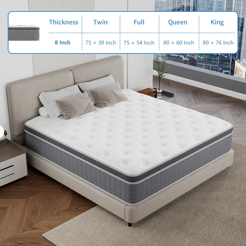 Colchón Híbrido de 12" o 14" para Twin, Full, Queen y King, Espuma Viscoelástica con Resortes Ensacados, Firmeza Media, Soporte por Zonas, Suave y Cómodo, Alivio de Presión, Certificado CertiPUR-US, Empacado al Vacío en Caja