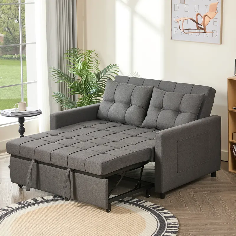 Sofá cama de 52 pulgadas con cama extraíble, sofá convertible 3 en 1, sofá de dos plazas con respaldo de ajuste continuo y bolsillo lateral; ideal para sala de estar, dormitorio o apartamento.