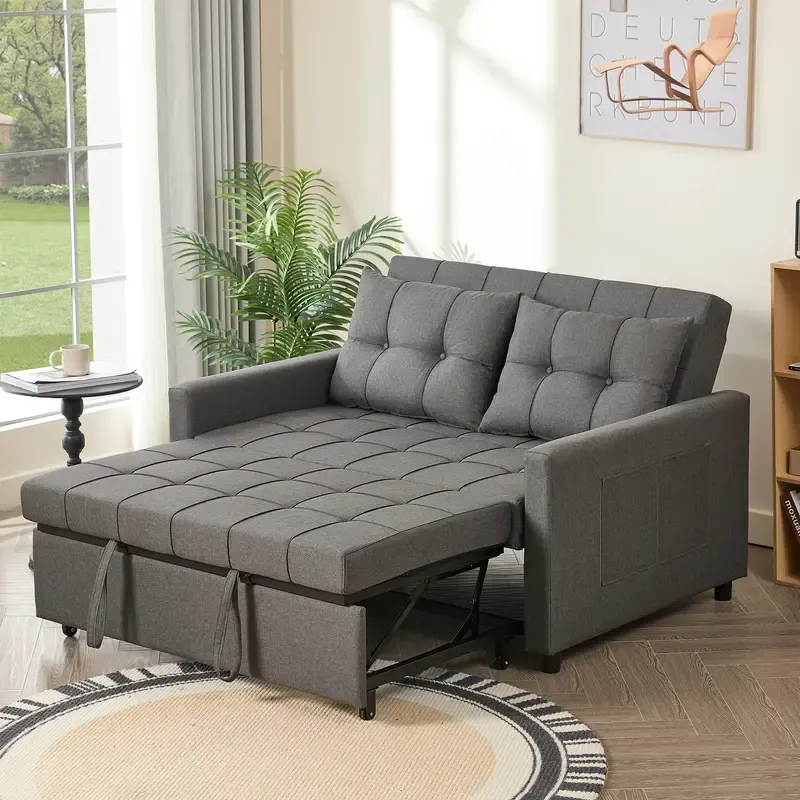 Sofá cama de 52 pulgadas con cama extraíble, sofá convertible 3 en 1, sofá de dos plazas con respaldo de ajuste continuo y bolsillo lateral; ideal para sala de estar, dormitorio o apartamento.