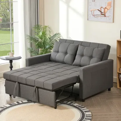 Sofá cama de 52 pulgadas con cama extraíble, sofá convertible 3 en 1, sofá de dos plazas con respaldo de ajuste continuo y bolsillo lateral; ideal para sala de estar, dormitorio o apartamento.