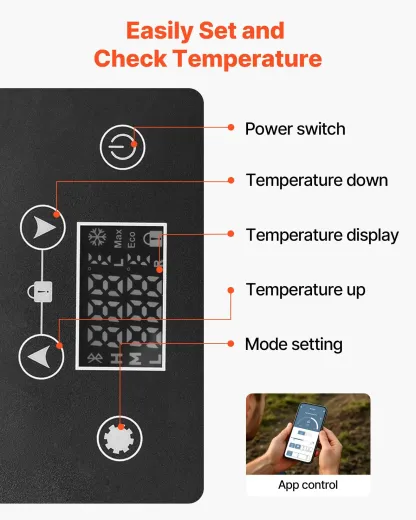 Refrigerador portátil para automóvil, enfriador eléctrico con compresor DC 12/24V y AC 100-240V, congelador de -4°F a 68°F con control mediante app, capacidad de 16 QT, ideal para RV, camping, barcos, pesca y viajes al aire libre.