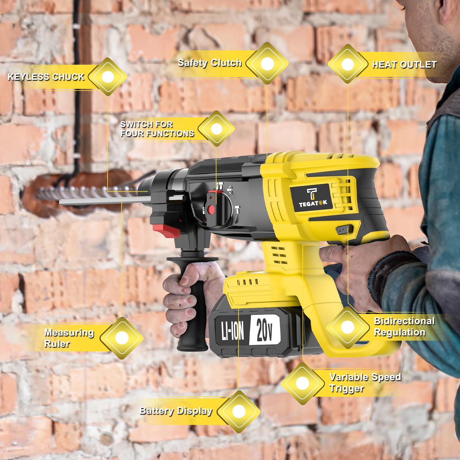 4-in-1 Brushless Cordless Power Tool Set: Electric Rotary Hammer,Cordless Drill, Cordless Angle Grinder & Impact Wrench - Heavy Duty Combo Kit with 3x 4.0Ah Batteries for Construction& Metal Fabrication,Perfect Tools Set for DIYers Wireless Drill Set