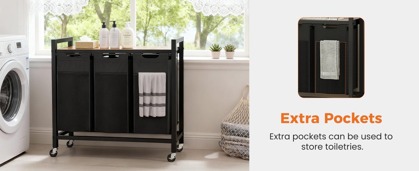 Sweetcrispy Rolling Laundry Hamper with Removable Bag, Freestanding Clothes Basket Organizer with Wheels for Bedroom and Bathroom