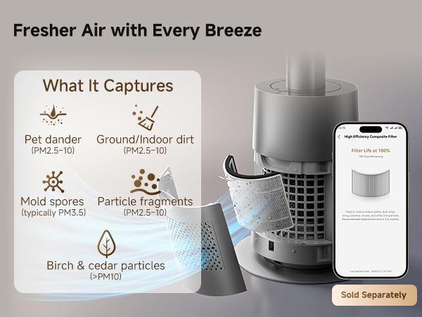 DREAME MF10 Bladeless Tower Fan with 270&deg; Whole-Room Air Circulation, Smart Standing Fan with TempSync, AirBoost Technology, 10 Speeds, 3 Modes, Washable Filter,dorm essentials,home essentials,back to school,back to school haul