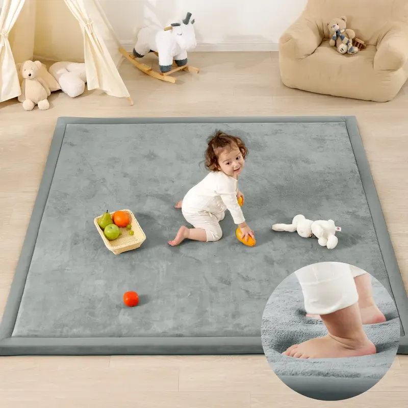 Alfombra de juegos para bebés (1,5 pulgadas de grosor): alfombra de espuma viscoelástica con superficie de franela/forro polar coral mejorada, extra suave y antideslizante, de 79 x 59 pulgadas, ideal para el gateo de bebés y niños pequeños.