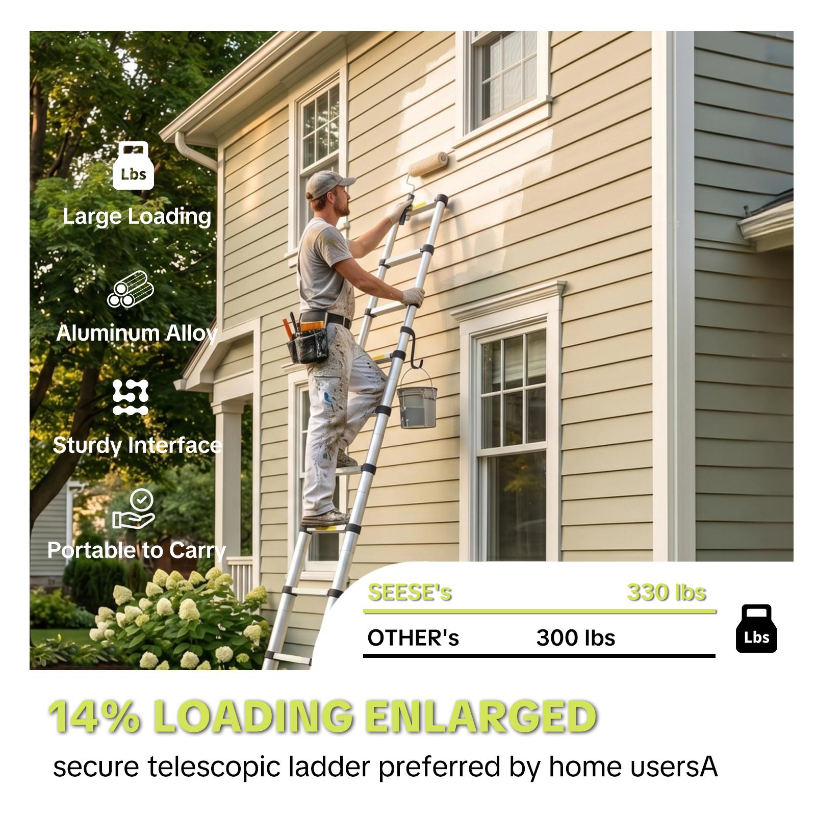 SEESE 12.5 FT Telescoping Ladder, Aluminum Telescopic Extension Ladder 330 lbs, One-Touch Retractable Compact Portable Ladder with Non-Slip Rubber Feet for Home, RV, Loft & Household Use backtoschool