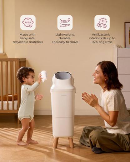 Cubo para pañales – Eliminación de residuos con control de olores para el dormitorio infantil. Diseñado para facilitar los cambios de pañales diarios y mantener el espacio limpio y sin malos olores.