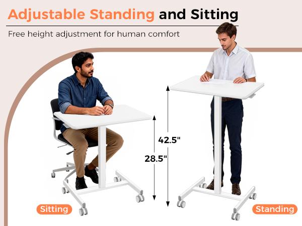 【Back to School】Mobile Rolling Standing Desk - Height-Adjustable Office Furniture with Built-In Wheels, Ergonomic Handle, Multi-Position Settings, Apartment Furniture, Office Accessories, Desk Accessories (Overbed Solution, Teacher Podium)
