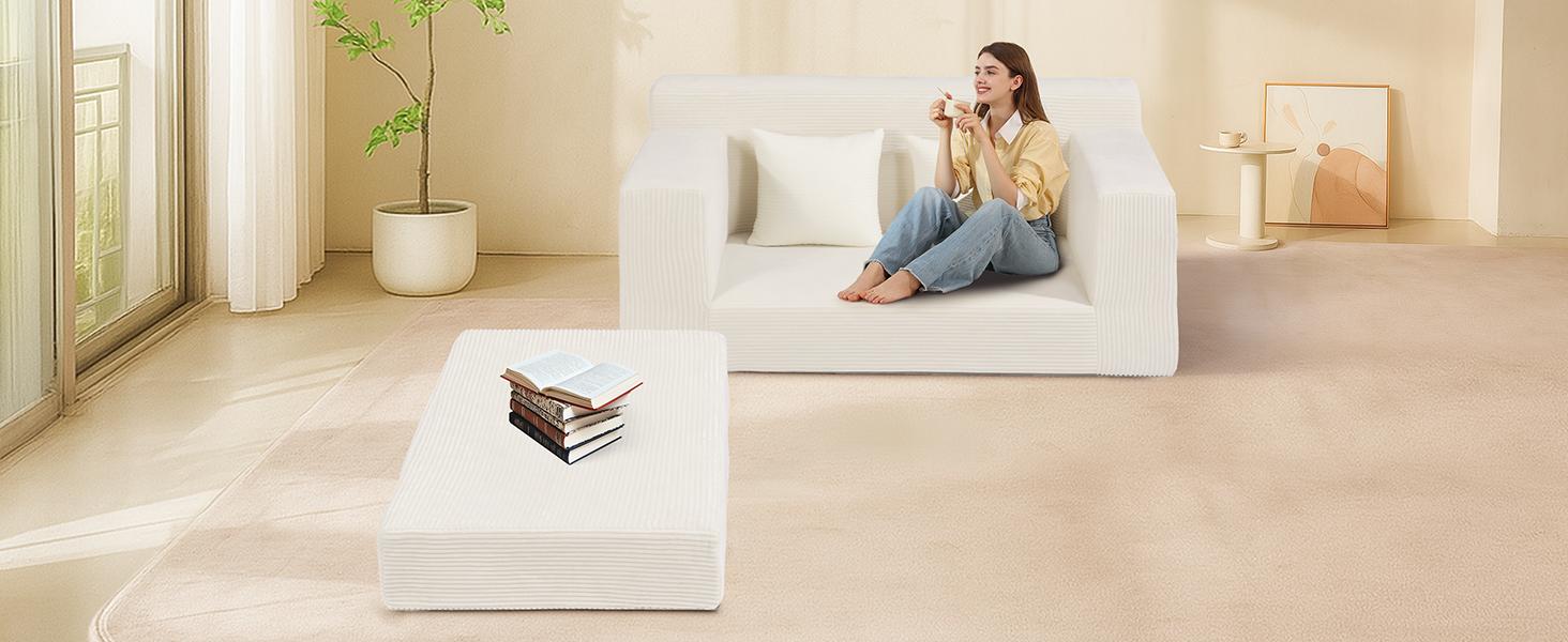 Winzoo Convertible Sofa Bed Floor Couch 3 in 1 Oversized single seat/Loveseat Folding Chaise Lounge Chair Futon Sleeper 4 Pillows for Living Room