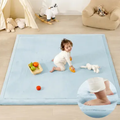Alfombra de juegos para bebés (1,5 pulgadas de grosor): alfombra de espuma viscoelástica con superficie de franela/forro polar coral mejorada, extra suave y antideslizante, de 79 x 59 pulgadas, ideal para el gateo de bebés y niños pequeños.
