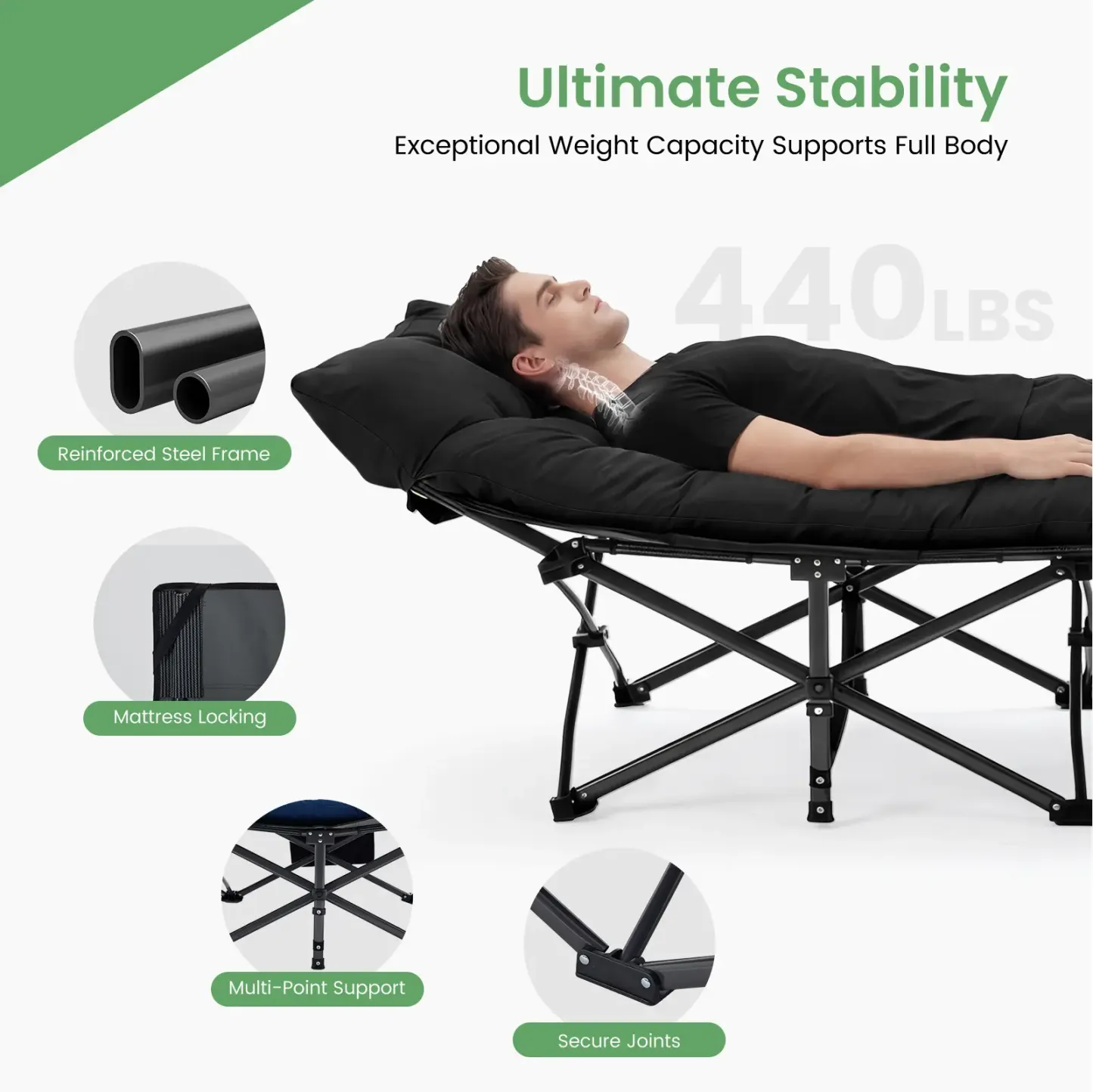 【Oferta de Verano】Catre Plegable de Camping para Adultos con Colchón, 6 Posiciones Ajustables, Ligero y Resistente hasta 450 lb, Ideal para Camping, Oficina y Exterior