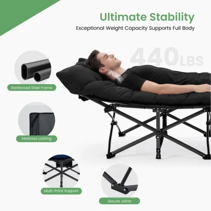 【Oferta de Verano】Catre Plegable de Camping para Adultos con Colchón, 6 Posiciones Ajustables, Ligero y Resistente hasta 450 lb, Ideal para Camping, Oficina y Exterior