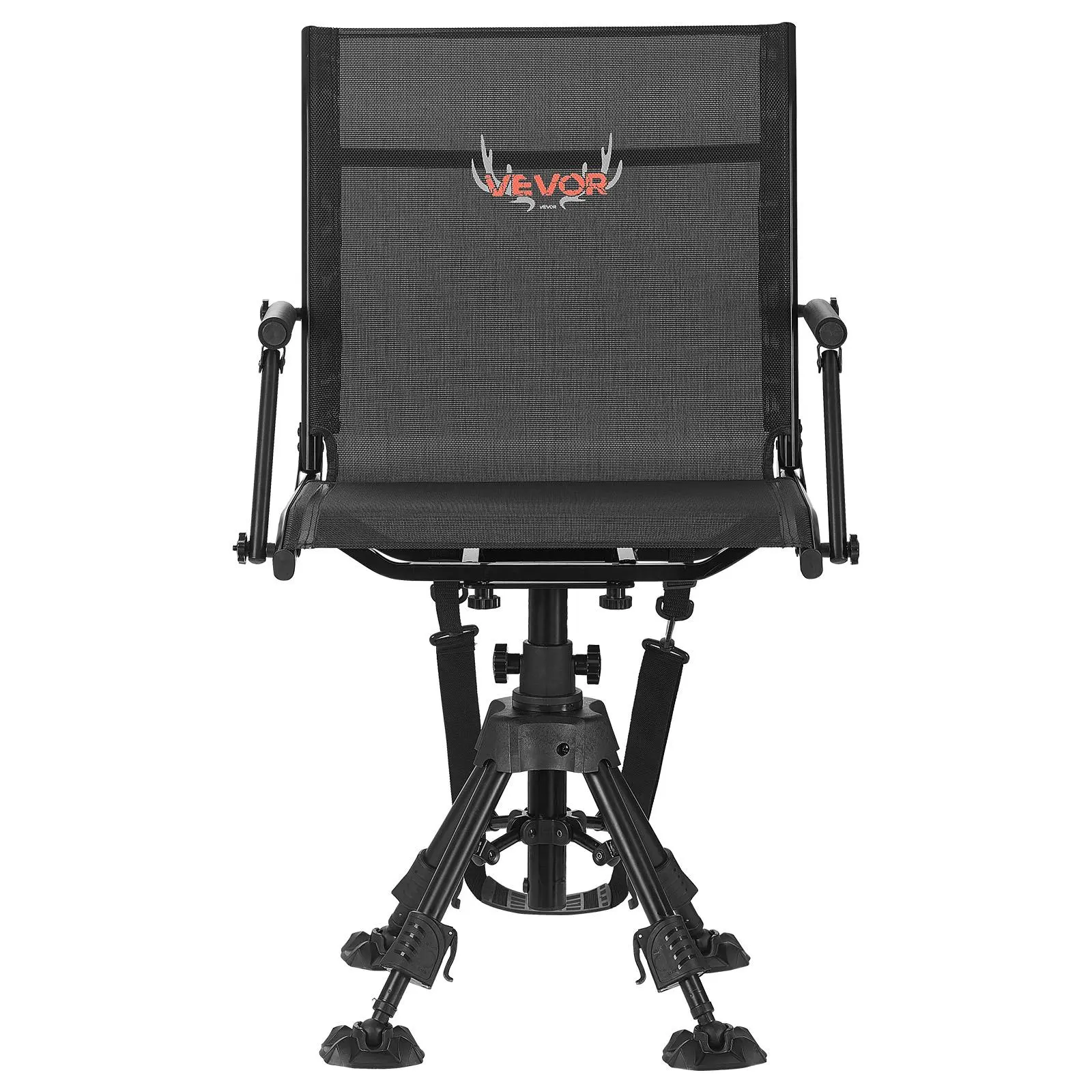 Silla de caza, giratoria silenciosa de 360°, plegable y portátil, con estructura de acero resistente, reposabrazos, patas antideslizantes, altura ajustable, capacidad de 159 kg (350 lbs) para pesca y acampada.