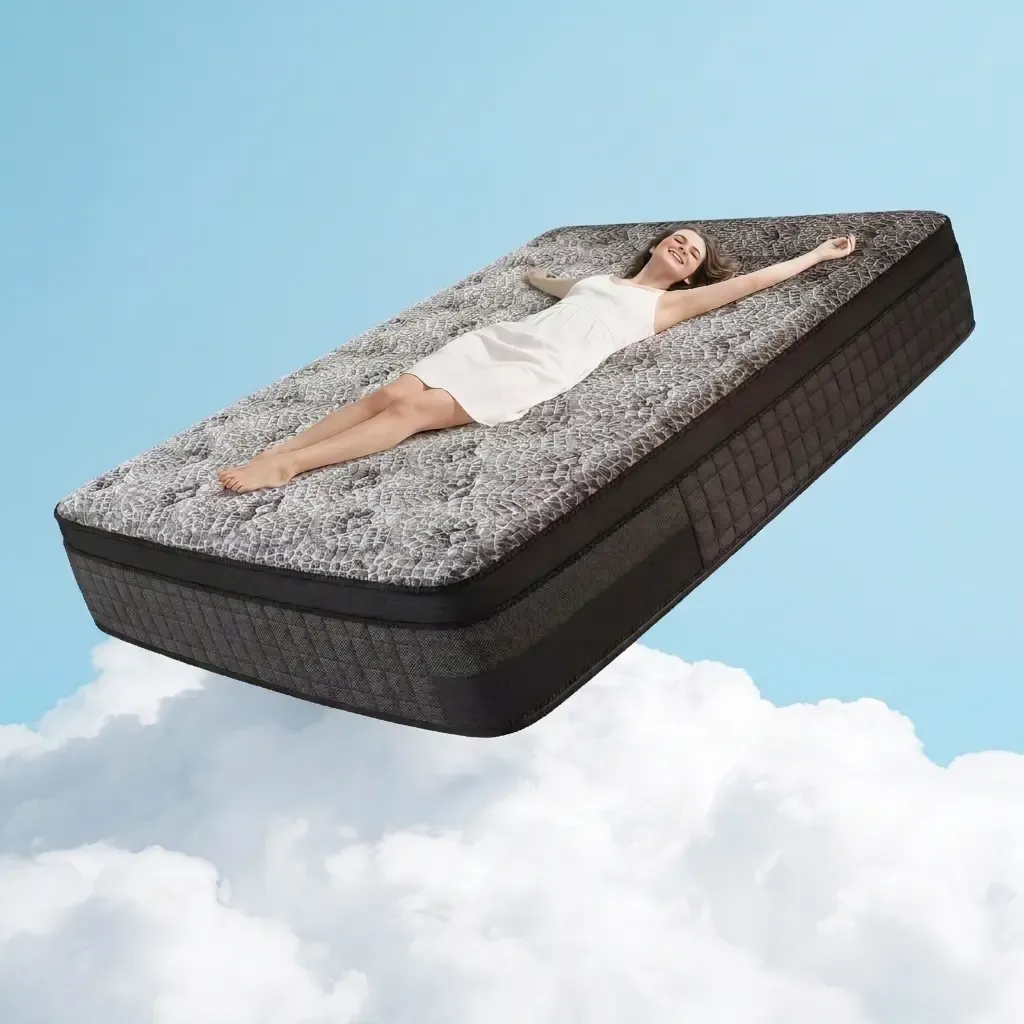 Colchón híbrido de firmeza media de 12/14 pulgadas, ergonómico, gris, en caja, de temperatura neutra, tamaños Queen y King, muebles modernos para dormitorios pequeños, hogar y hotel.