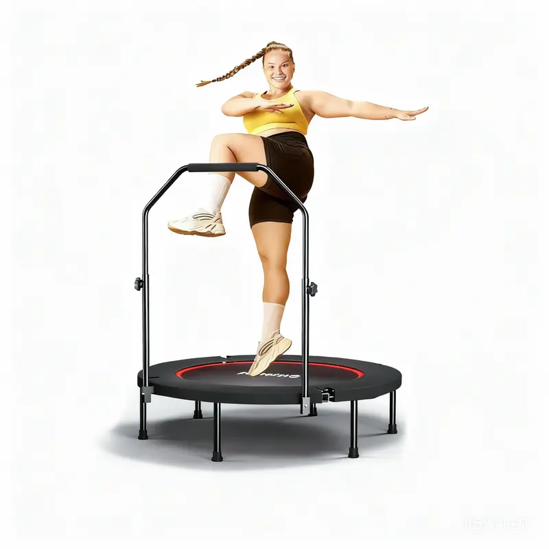 Mini trampolín plegable (soporta hasta 600 lb), Rebounder de fitness de 40 pulgadas con resortes y cuerdas elásticas, con barra de agarre en forma de U ajustable; equipo de ejercicio estable y silencioso para uso en interiores y exteriores, ideal para gim