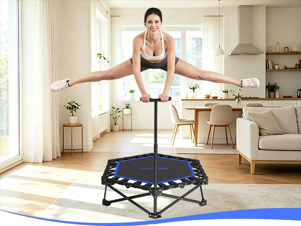 HXD-ERGO Mini&nbsp;Trampoline for Adults with Bar workout equipment Max Load 460lbs Easy to assemble home gym equipment with Adjustable Foam Handle&nbsp;  Foldable Trampoline. back to school