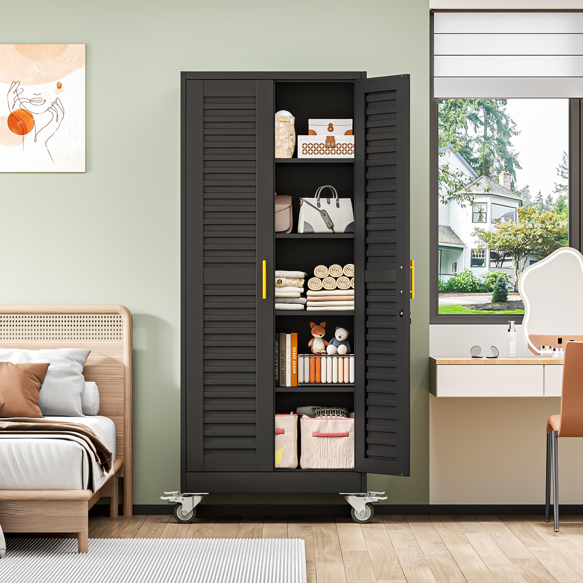 Rolling Metal Storage Cabinet with Wheels, 71.2" Tall Steel Locking Tool Cabinet with 4 Adjustable Shelves for Garage, Home & Office