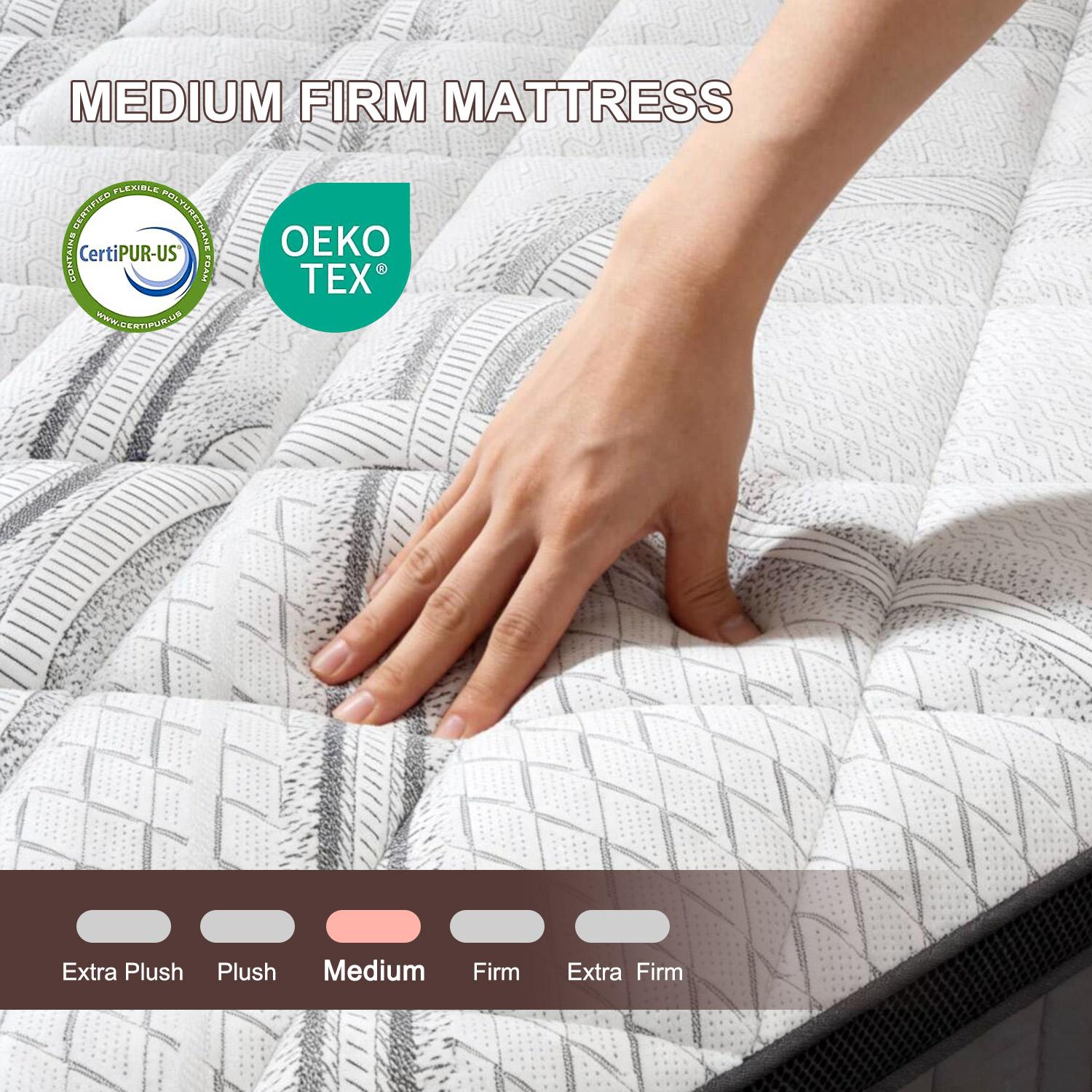 12"14" Gel Memory Foam Hybrid Pocket Spring Mattress Euro Top Medium Firm for Back & Lumbar Support Individual Pocket Spring for Motion Isolation Pressure Relief Twin Full King Queen Mattress CertiPUR-US & OEKO Certified,dorm essentials,home decor Multila