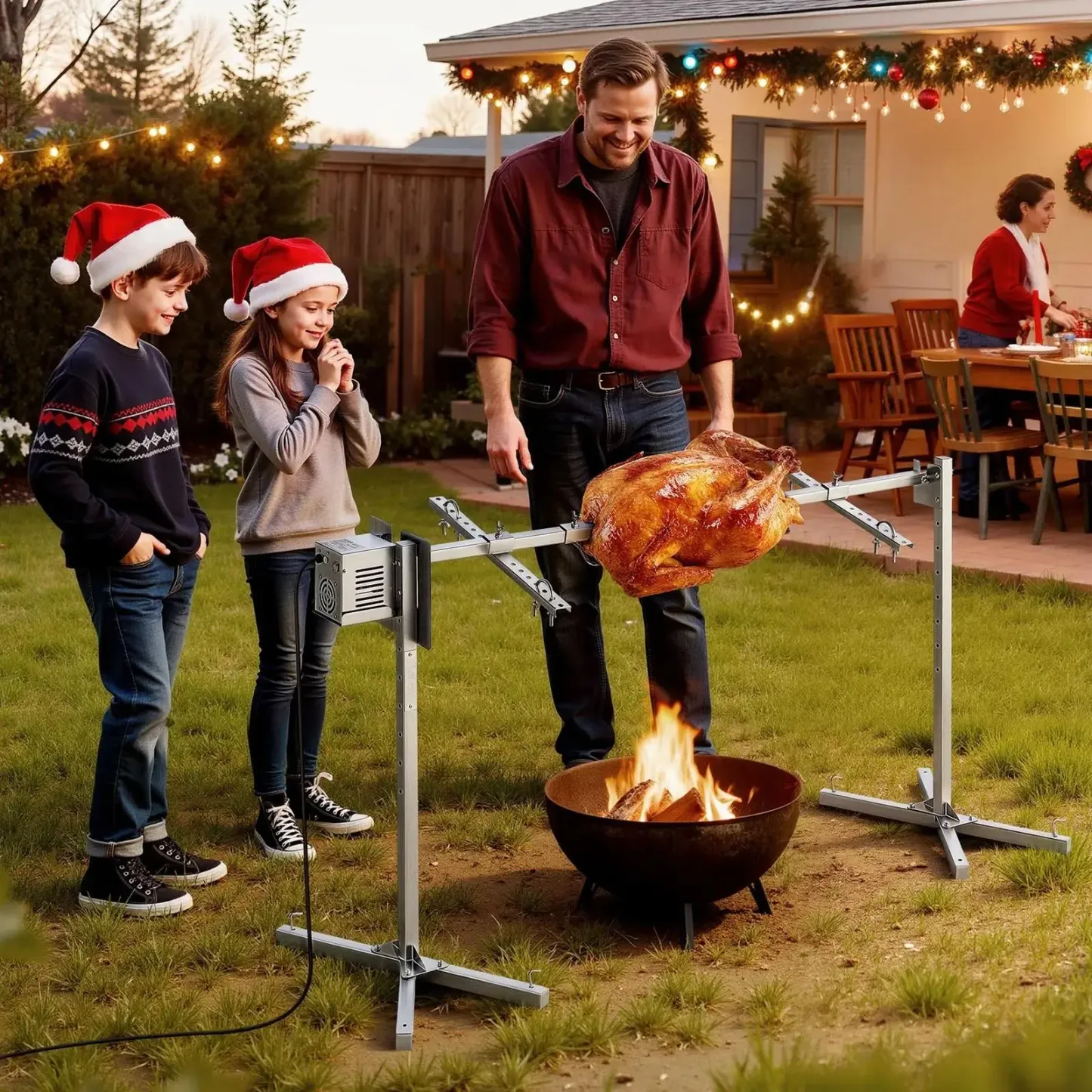 Parrilla giratoria, kit de parrilla giratoria AC120V de 8 niveles de altura, kit de parrilla giratoria para barbacoa con capacidad de carga de 132 lbs, motor de 38W, kits de parrilla automáticos de acero inoxidable para fiestas.