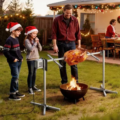 Parrilla giratoria, kit de parrilla giratoria AC120V de 8 niveles de altura, kit de parrilla giratoria para barbacoa con capacidad de carga de 132 lbs, motor de 38W, kits de parrilla automáticos de acero inoxidable para fiestas.