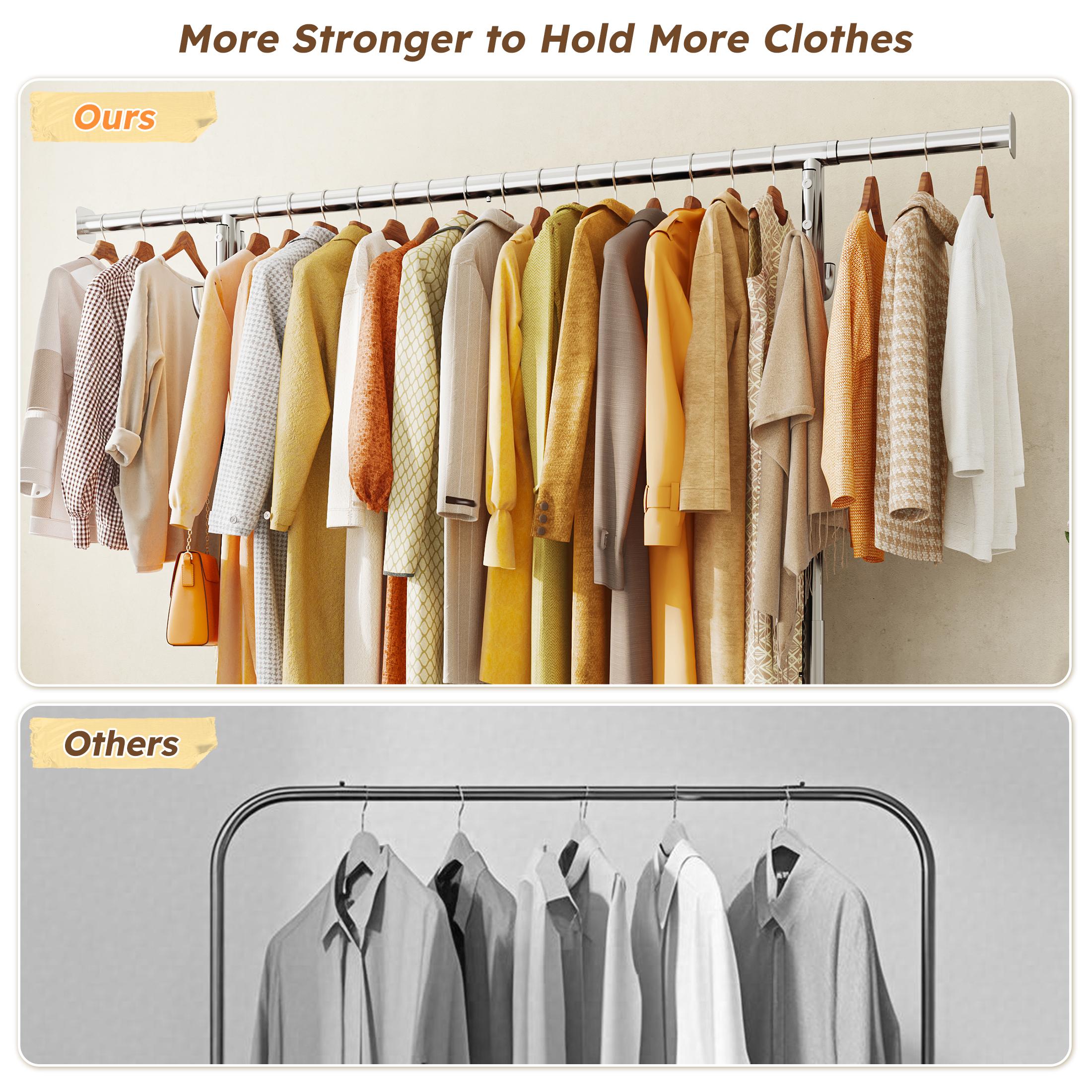 【Summervibes】Raybee Heavy Duty Clothes Rack 75" Extra Wide, 450 LBS Clothing Rack with 4 Hooks, Lockable Wheels, Metal Garment Rack for Bedroom, Laundry Room, Commercial