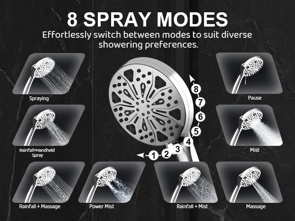 summervibes Dock-Free Dual Rain Shower Head Combo | 3 Step Install | 12" High Pressure Rainfall Showerhead | 8 Sprays 1 Power Jets Settings Handheld | 59" Hose | Magnetic Snap-to-Dock | Adjustable Height/Angle | Shower Heads |Luxury Standing Showers